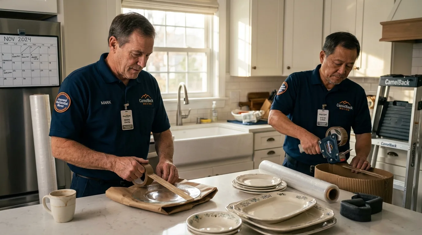 Professional crew packing kitchen dishware in Boonville, IN